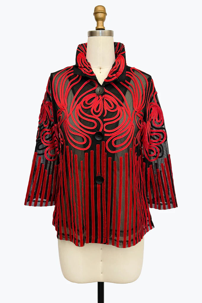 2499 - Floral Soutache Velour Stripe Jacket-01-Jackets/Blazers-Damee-Krista Anne's Boutique, Women's Fashion and Accessories Located in Oklahoma City, OK and Black Mountain, NC