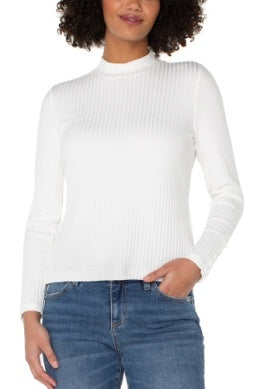 LM8J03K61 - Mock Neck Top w/ Button Detail-02-Tops/Blouses-Liverpool-Krista Anne's Boutique, Women's Fashion and Accessories Located in Oklahoma City, OK and Black Mountain, NC