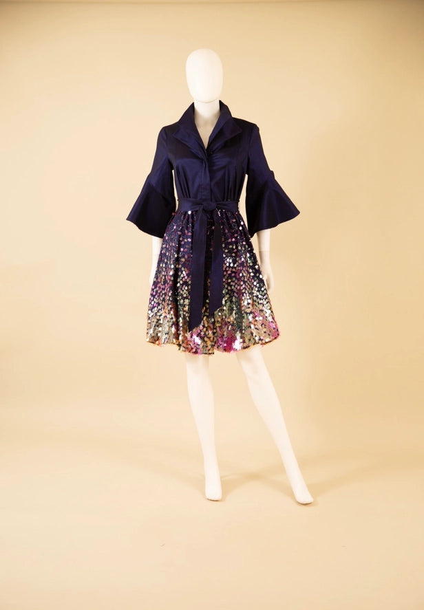 F26044 - Sequin Bubble Dress w/ Flared Half Sleeves