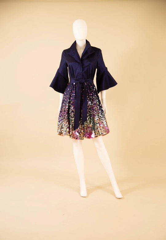F26044 - Sequin Bubble Dress w/ Flared Half Sleeves
