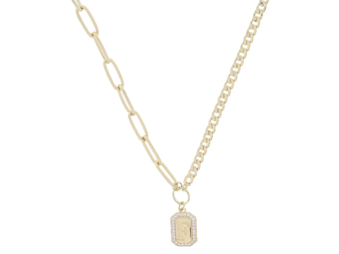 JM5815N - Half and Half Chain with Crystal Edged Initial-10-Jewelry-Jane Marie-Krista Anne's Boutique, Women's Fashion and Accessories Located in Oklahoma City, OK
