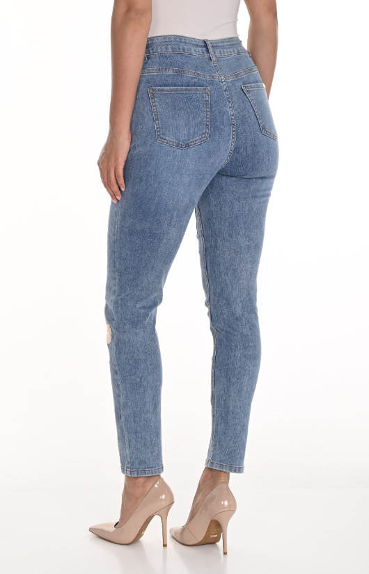 256842U - Applique Daisy Skinny Jean-04-Bottoms-Frank Lyman-Krista Anne's Boutique, Women's Fashion and Accessories Located in Oklahoma City, OK and Black Mountain, NC