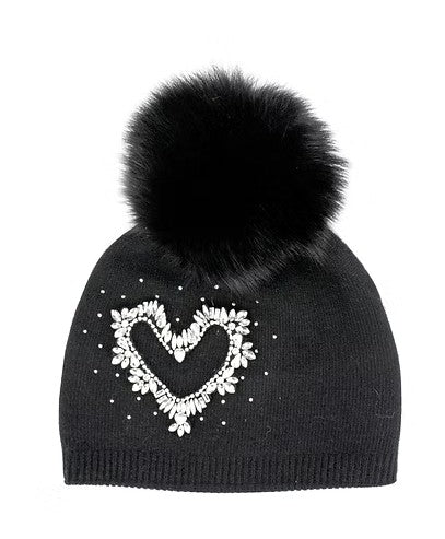 HTA105 - Crystal Heart Pom Hat-09-Accessories-Mitchie's Matchings-Krista Anne's Boutique, Women's Fashion and Accessories Located in Oklahoma City, OK and Black Mountain, NC