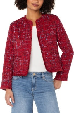 LM1C30BC7 - Collarless Jacket w/ Frayed Edges-01-Jackets/Blazers-Liverpool-Krista Anne's Boutique, Women's Fashion and Accessories Located in Oklahoma City, OK and Black Mountain, NC