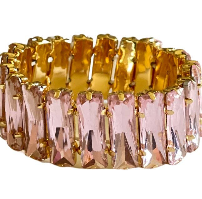 1CNC D120 - Light pink faceted rectangle rhinestone stretch bracelet-Pink Panache Brands-Krista Anne's Boutique, Women's Fashion and Accessories Located in Oklahoma City, OK and Black Mountain, NC