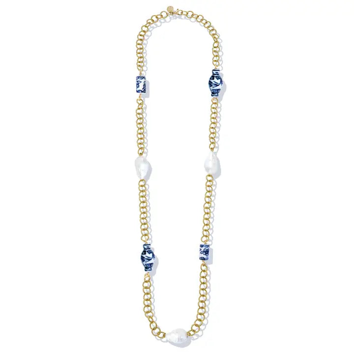 3304LG - 30" Porcelain & Baroque Pearl Chain Necklace-10-Jewelry-Susan Shaw-Krista Anne's Boutique, Women's Fashion and Accessories Located in Oklahoma City, OK and Black Mountain, NC