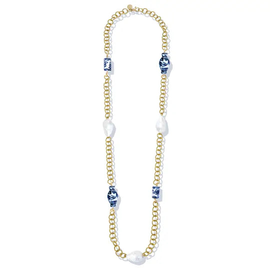 3304LG - 30" Porcelain & Baroque Pearl Chain Necklace-10-Jewelry-Susan Shaw-Krista Anne's Boutique, Women's Fashion and Accessories Located in Oklahoma City, OK and Black Mountain, NC