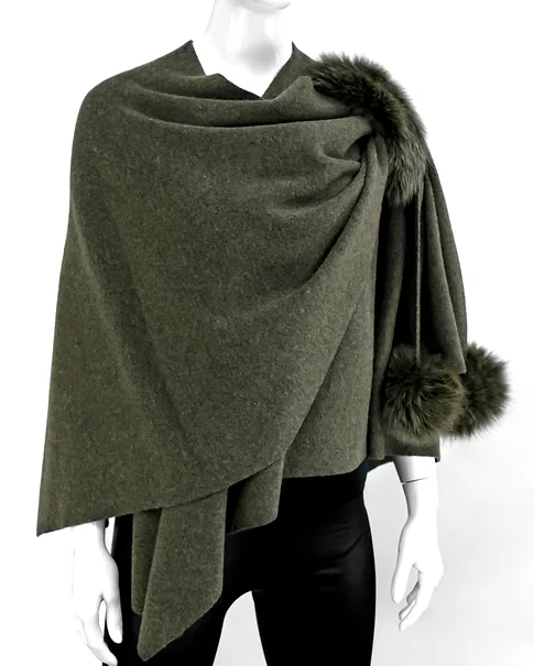 WRIM31 - Knit Wrap w/ Pull Through Loop & Fox Fur Trim-07-Coats/Outerwear-Mitchie's Matchings-Krista Anne's Boutique, Women's Fashion and Accessories Located in Oklahoma City, OK and Black Mountain, NC