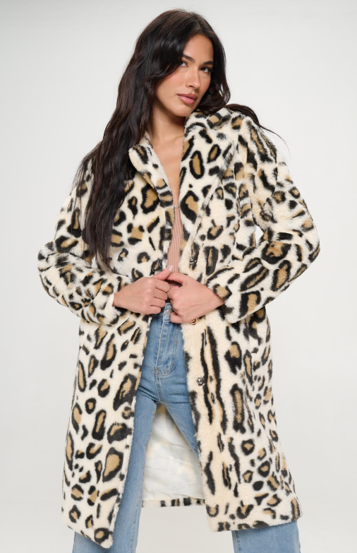 FB259L1 - Leopard Print Fluffy Coat-07-Coats/Outerwear-B Coature-Krista Anne's Boutique, Women's Fashion and Accessories Located in Oklahoma City, OK and Black Mountain, NC