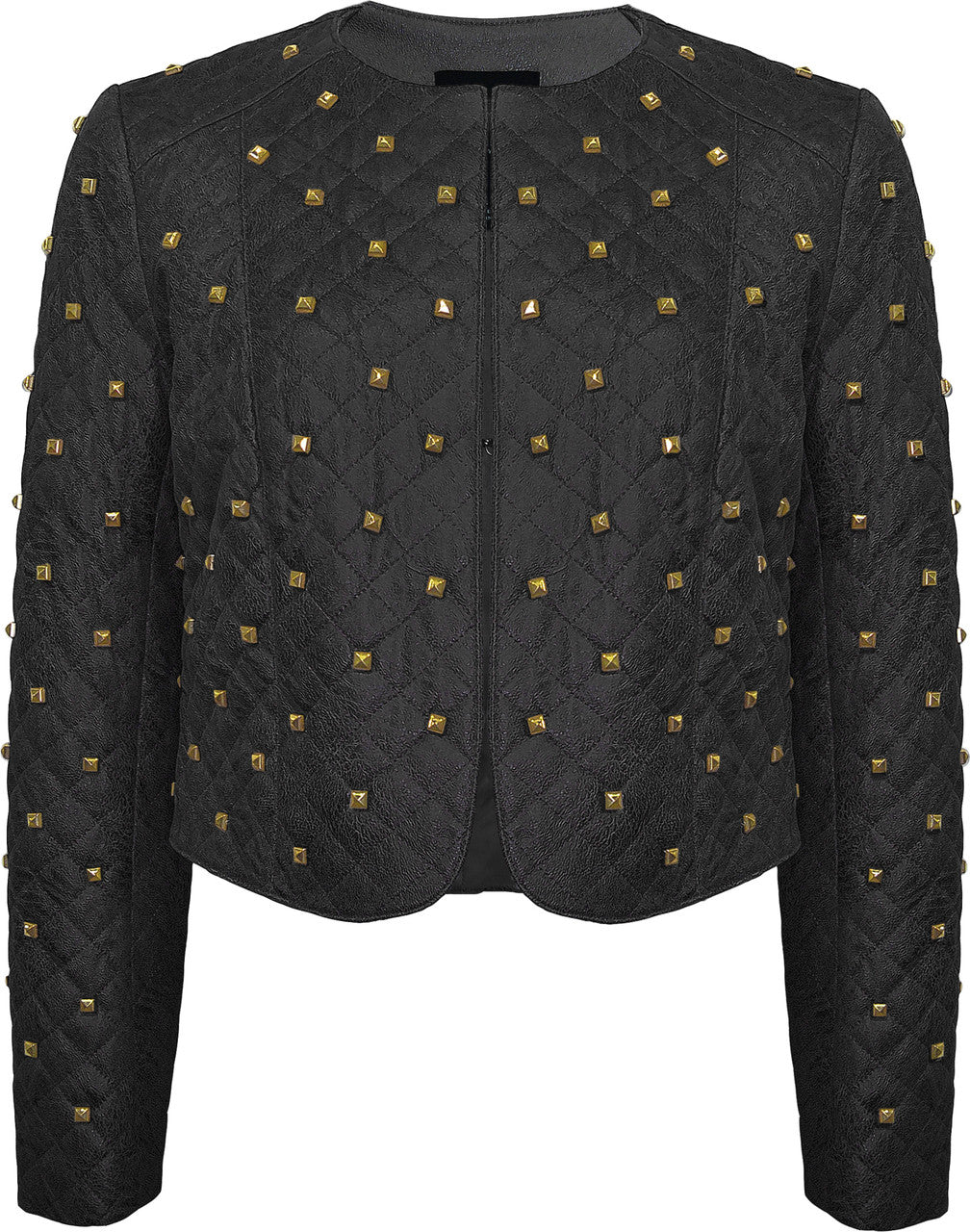 BCJ101C22 - Quilted Faux Vegan Leather Bolero with Studs-01-Jackets/Blazers-Insight-Krista Anne's Boutique, Women's Fashion and Accessories Located in Oklahoma City, OK and Black Mountain, NC