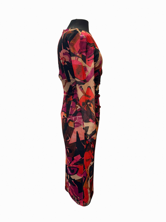 253360 - Long Sleeve Abstract Print Midi Dress-06-Dresses/Jumpsuits-Frank Lyman-Krista Anne's Boutique, Women's Fashion and Accessories Located in Oklahoma City, OK and Black Mountain, NC