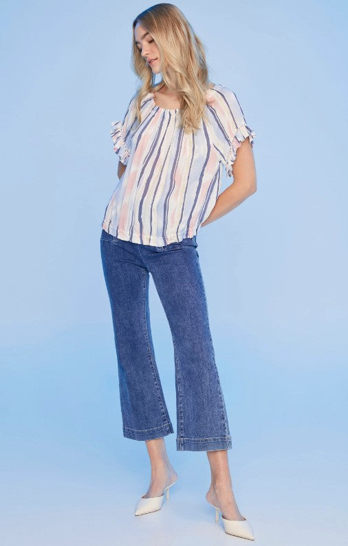 C4554P-808B - Printed Short Sleeve Peasant Blouse-02-Tops/Blouses-Charlie B.-Krista Anne's Boutique, Women's Fashion and Accessories Located in Oklahoma City, OK and Black Mountain, NC