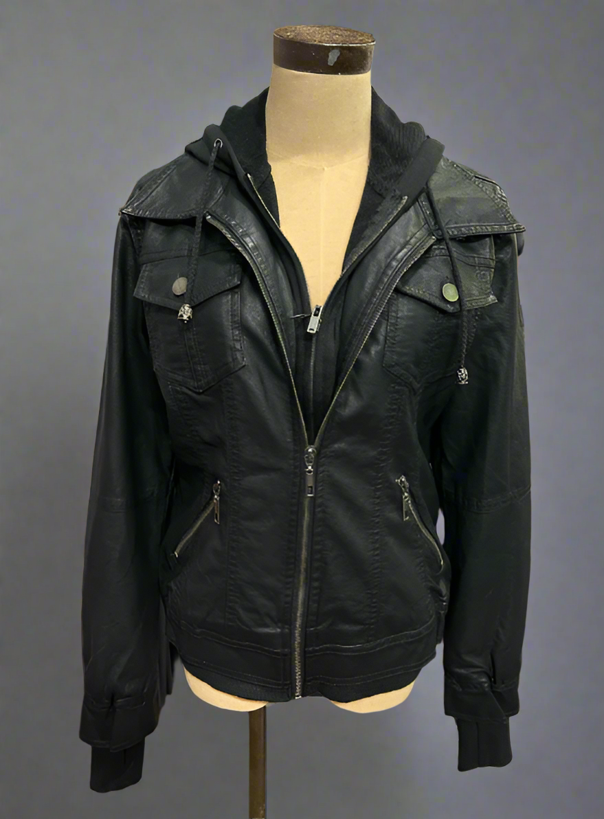 LB191L3 - Vegan Leather Bomber w/ Removable Hoodie Insert-01-Jackets/Blazers-B Coature-Krista Anne's Boutique, Women's Fashion and Accessories Located in Oklahoma City, OK and Black Mountain, NC