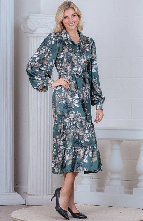 HD30032T - Floral Satin Midi Dress-06-Dresses/Jumpsuits-Aslan Rose-Krista Anne's Boutique, Women's Fashion and Accessories Located in Oklahoma City, OK and Black Mountain, NC