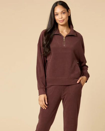 4200-4T - Vintage Velvet Quarter Zip Top-02-Tops/Blouses-Softies-Krista Anne's Boutique, Women's Fashion and Accessories Located in Oklahoma City, OK and Black Mountain, NC