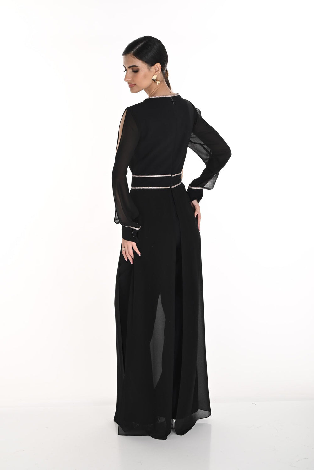 259751 - Sheer Sleeve Trimmed Jumpsuit-06-Dresses/Jumpsuits-Frank Lyman-Krista Anne's Boutique, Women's Fashion and Accessories Located in Oklahoma City, OK and Black Mountain, NC