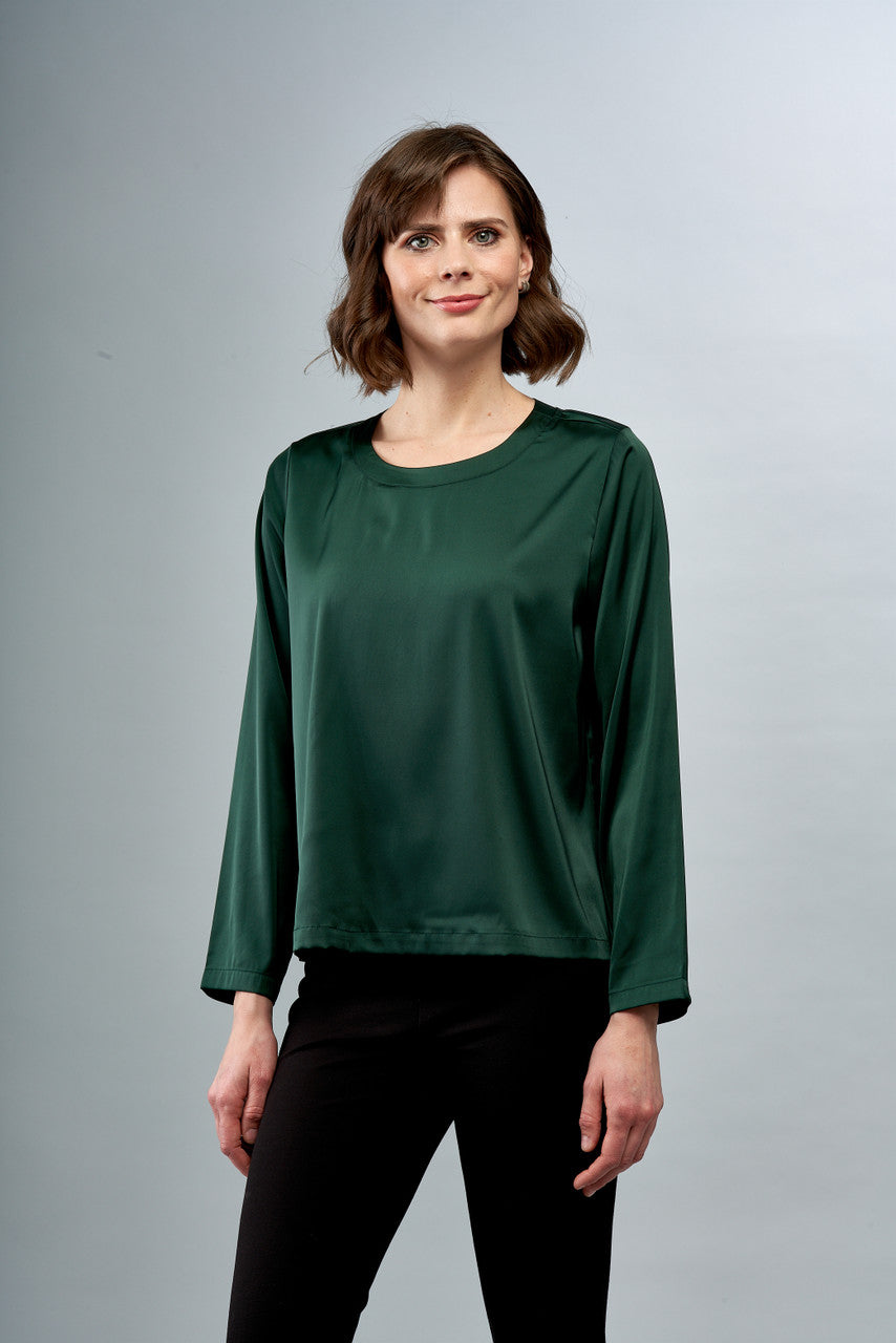 BCT6757 - Satin Round Neck Blouse-02-Tops/Blouses-Insight-Krista Anne's Boutique, Women's Fashion and Accessories Located in Oklahoma City, OK and Black Mountain, NC