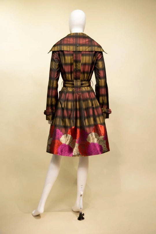 17244 - Plaid & Floral Brocade Coat Dress