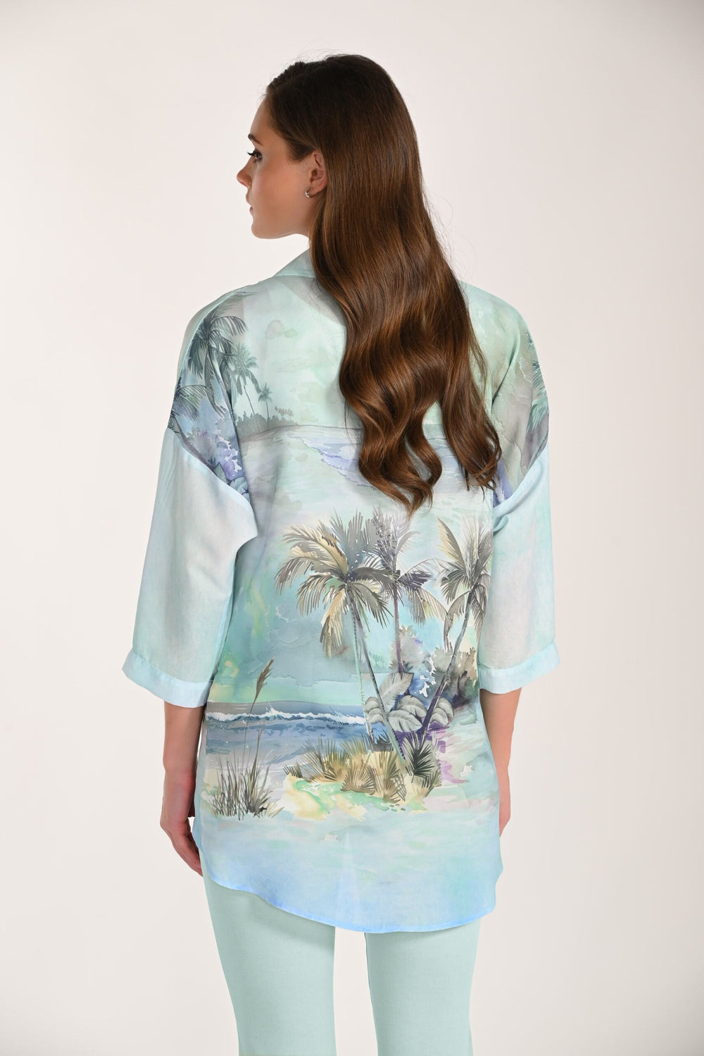 261279 - Palm Tree Print Blouse-03-Tees/Tanks-Frank Lyman-Krista Anne's Boutique, Women's Fashion and Accessories Located in Oklahoma City, OK and Black Mountain, NC
