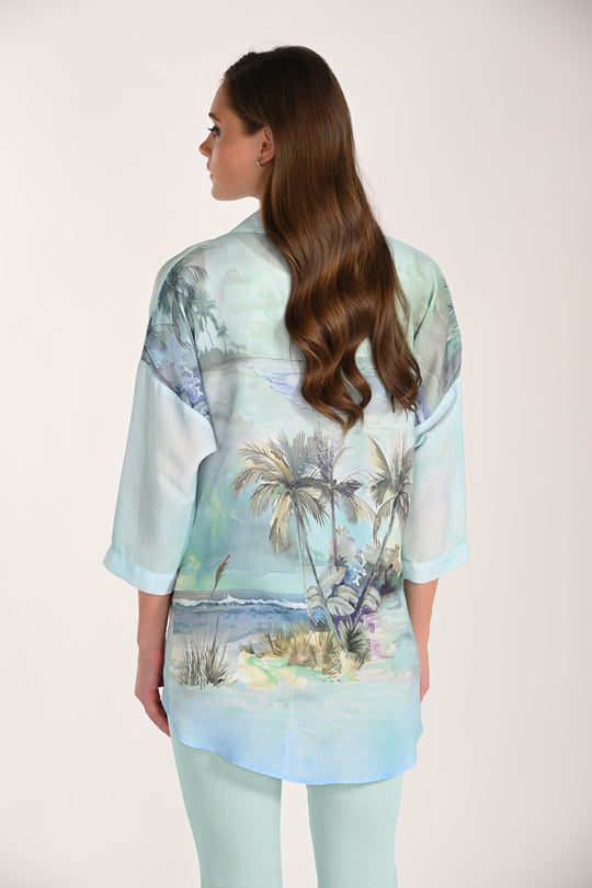 261279 - Palm Tree Print Blouse-03-Tees/Tanks-Frank Lyman-Krista Anne's Boutique, Women's Fashion and Accessories Located in Oklahoma City, OK and Black Mountain, NC