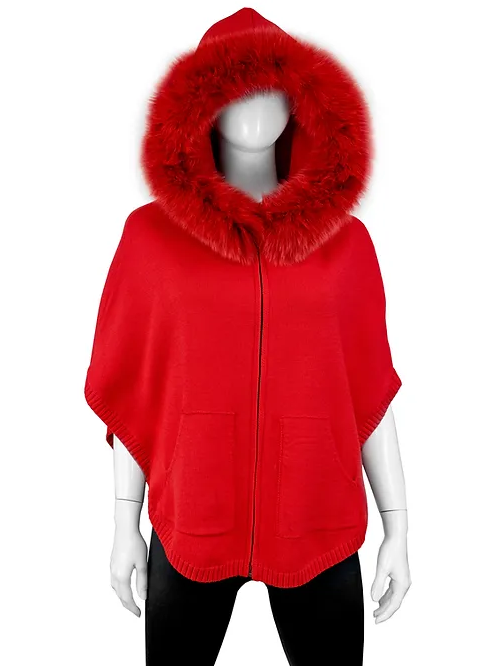 POYU17 - Zip Up Poncho w/ Fur Trimmed Hood-07-Coats/Outerwear-Mitchie's Matchings-Krista Anne's Boutique, Women's Fashion and Accessories Located in Oklahoma City, OK and Black Mountain, NC