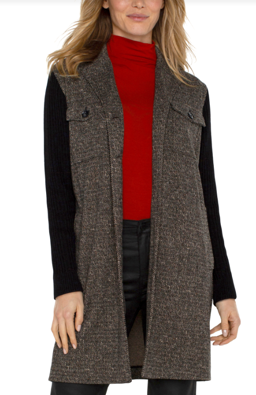 LM1A93TL10 - Coatigan w/ Sweater Sleeves-07-Coats/Outerwear-Liverpool-Krista Anne's Boutique, Women's Fashion and Accessories Located in Oklahoma City, OK and Black Mountain, NC