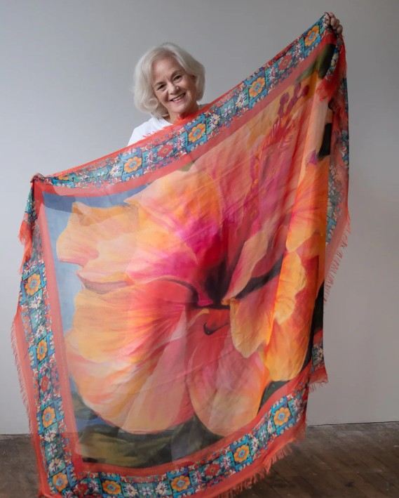 D-617 - "Vivacious Rose of Sharon" Silk Blend Scarf-08-Scarves/Wraps-Love's Pure Light-Krista Anne's Boutique, Women's Fashion and Accessories Located in Oklahoma City, OK and Black Mountain, NC