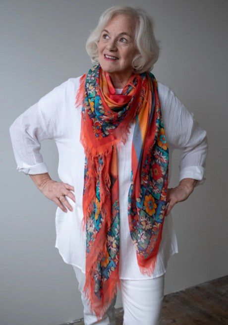 D-617 - "Vivacious Rose of Sharon" Silk Blend Scarf-08-Scarves/Wraps-Love's Pure Light-Krista Anne's Boutique, Women's Fashion and Accessories Located in Oklahoma City, OK and Black Mountain, NC