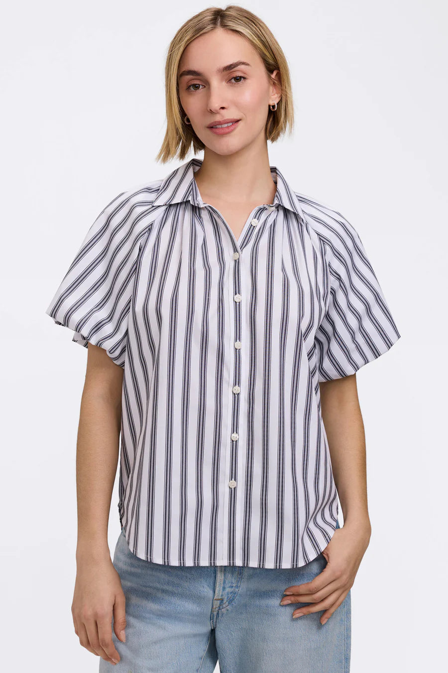 205588 - Paula Puff Sleeve Striped Top-02-Tops/Blouses-Foxcroft-Krista Anne's Boutique, Women's Fashion and Accessories Located in Oklahoma City, OK and Black Mountain, NC