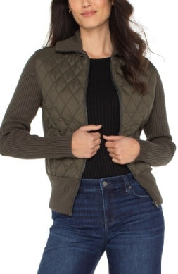 LM1C26SW53 - L/S Zip Front Knit/Puffer Jacket-01-Jackets/Blazers-Liverpool-Krista Anne's Boutique, Women's Fashion and Accessories Located in Oklahoma City, OK and Black Mountain, NC