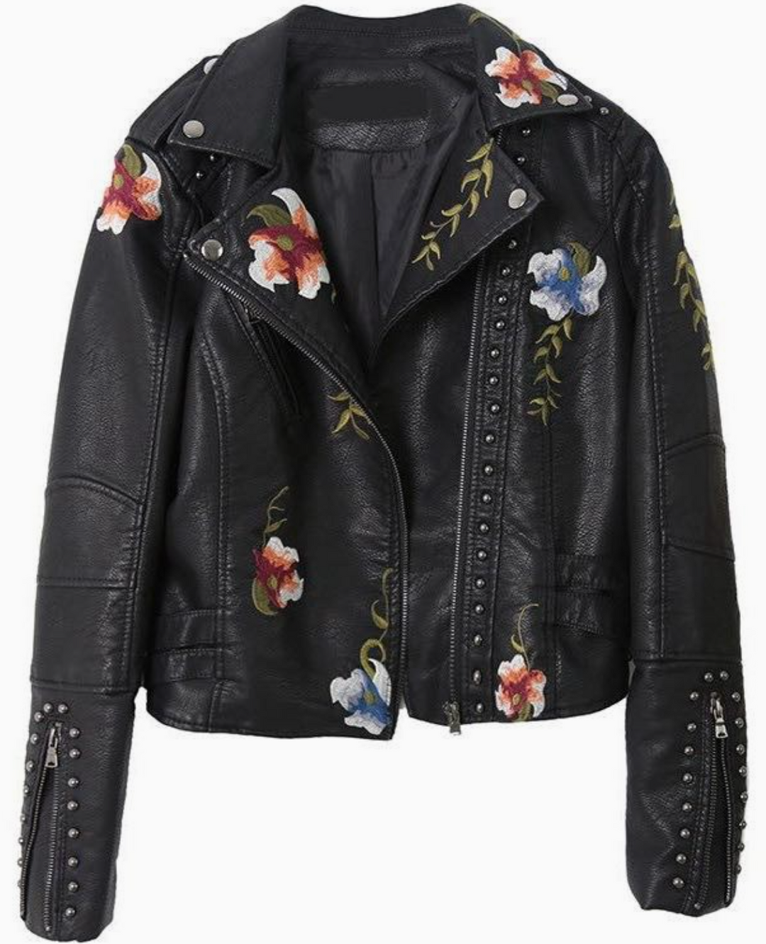 W20505650 - Faux Leather Floral Embroidery Jacket-01-Jackets/Blazers-Miss Sparkling-Krista Anne's Boutique, Women's Fashion and Accessories Located in Oklahoma City, OK and Black Mountain, NC