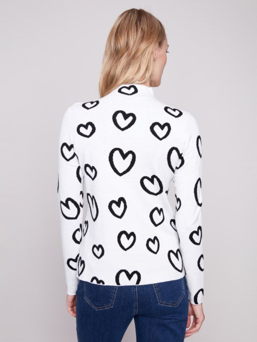 C2681PR-965B - Reversible Heart Print Mock Neck Sweater-05-Sweaters-Charlie B.-Krista Anne's Boutique, Women's Fashion and Accessories Located in Oklahoma City, OK and Black Mountain, NC