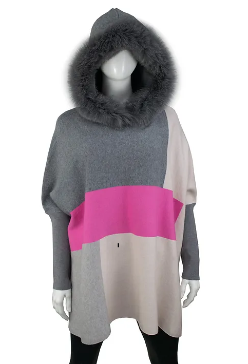 POYUW9 - Colorblock Hoodie w/ Fur Trimmed Hood-07-Coats/Outerwear-Mitchie's Matchings-Krista Anne's Boutique, Women's Fashion and Accessories Located in Oklahoma City, OK and Black Mountain, NC