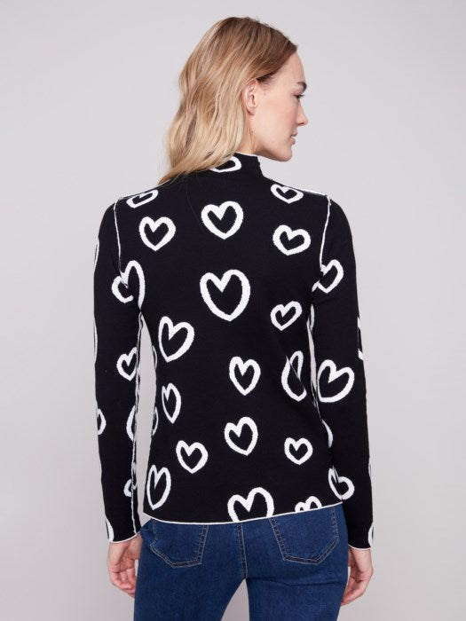 C2681PR-965B - Reversible Heart Print Mock Neck Sweater-05-Sweaters-Charlie B.-Krista Anne's Boutique, Women's Fashion and Accessories Located in Oklahoma City, OK and Black Mountain, NC