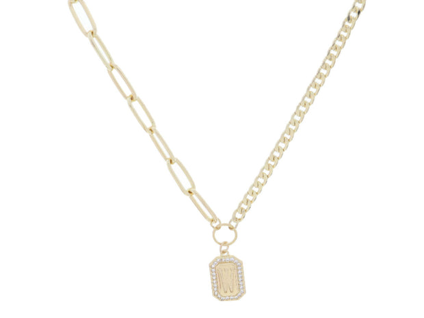 JM5815N - Half and Half Chain with Crystal Edged Initial