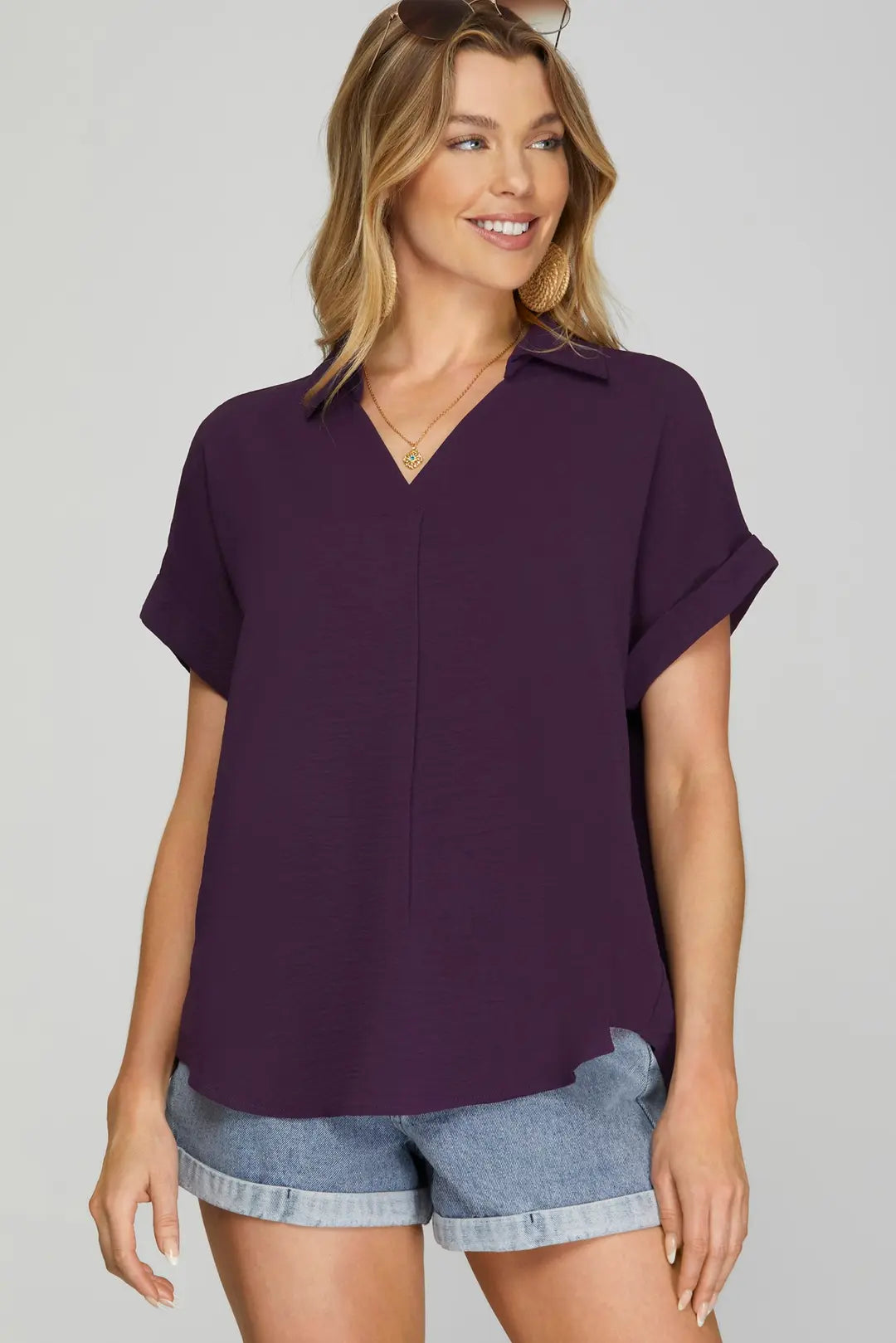 SY6489R - Drop Shoulder Blouse-02-Tops/Blouses-She + Sky-Krista Anne's Boutique, Women's Fashion and Accessories Located in Oklahoma City, OK and Black Mountain, NC