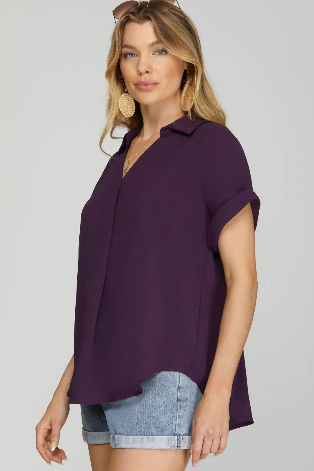 SY6489R - Drop Shoulder Blouse-02-Tops/Blouses-She + Sky-Krista Anne's Boutique, Women's Fashion and Accessories Located in Oklahoma City, OK and Black Mountain, NC