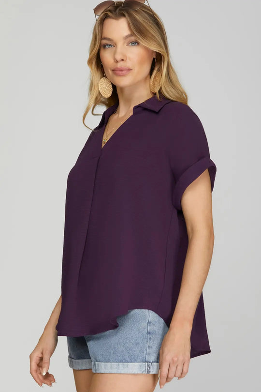 SY6489R - Drop Shoulder Blouse-02-Tops/Blouses-She + Sky-Krista Anne's Boutique, Women's Fashion and Accessories Located in Oklahoma City, OK and Black Mountain, NC
