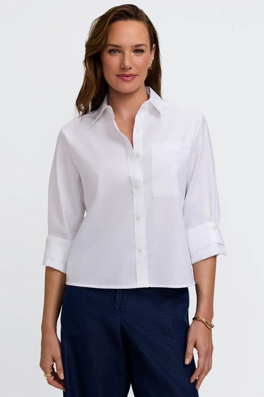 205539 - Jodie Roll Tab Sleeve Short Shirt-02-Tops/Blouses-Foxcroft-Krista Anne's Boutique, Women's Fashion and Accessories Located in Oklahoma City, OK and Black Mountain, NC