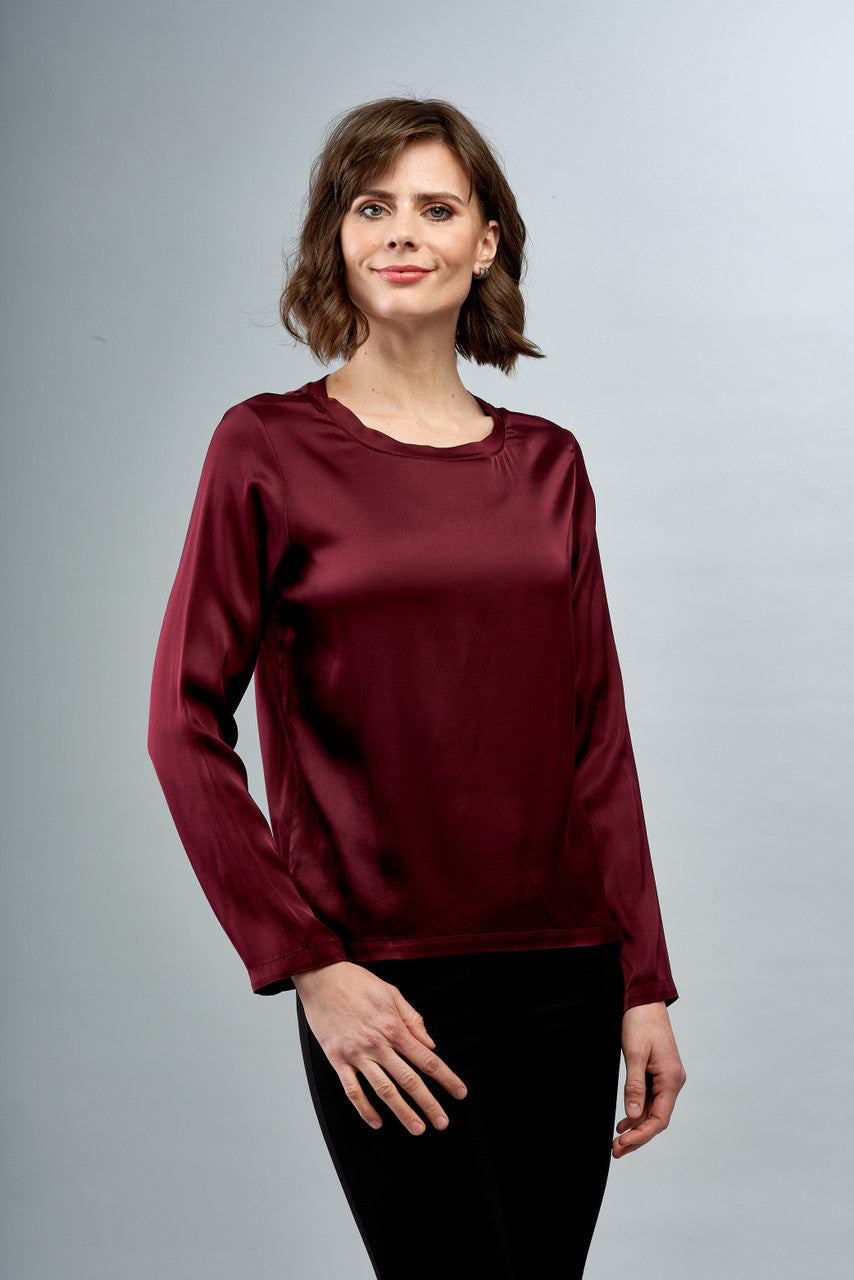 BCT6757 - Satin Round Neck Blouse-02-Tops/Blouses-Insight-Krista Anne's Boutique, Women's Fashion and Accessories Located in Oklahoma City, OK and Black Mountain, NC