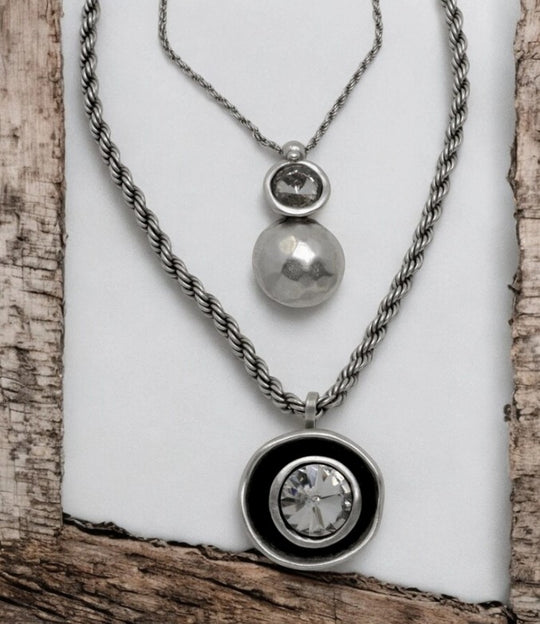 1590 - Double-Layer Silver Pendant Necklace-10-Jewelry-Ancient Bazaar-Krista Anne's Boutique, Women's Fashion and Accessories Located in Oklahoma City, OK and Black Mountain, NC