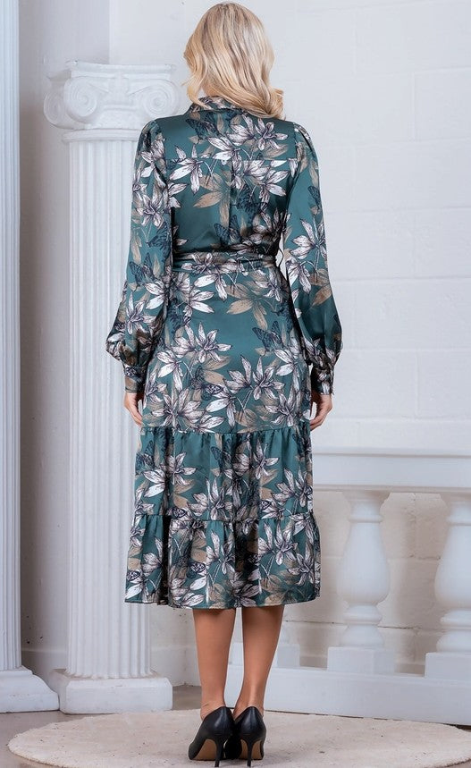 HD30032T - Floral Satin Midi Dress-06-Dresses/Jumpsuits-Aslan Rose-Krista Anne's Boutique, Women's Fashion and Accessories Located in Oklahoma City, OK and Black Mountain, NC