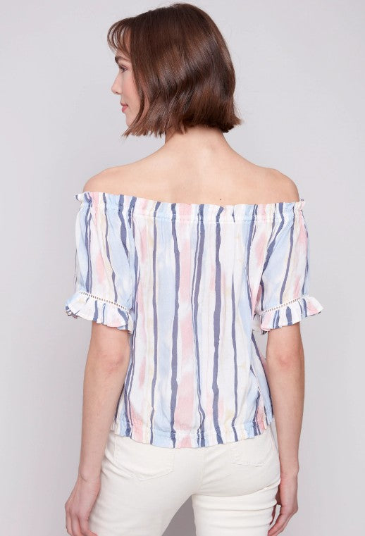 C4554P-808B - Printed Short Sleeve Peasant Blouse-02-Tops/Blouses-Charlie B.-Krista Anne's Boutique, Women's Fashion and Accessories Located in Oklahoma City, OK and Black Mountain, NC