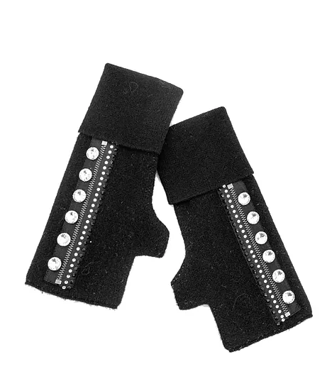 GLIM80 - Knit Fingerless Gloves w/ Zipper and Crystals-09-Accessories-Mitchie's Matchings-Krista Anne's Boutique, Women's Fashion and Accessories Located in Oklahoma City, OK and Black Mountain, NC