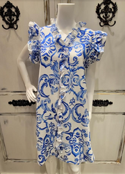 620885 - Mediterranean Print Ruffle Dress
