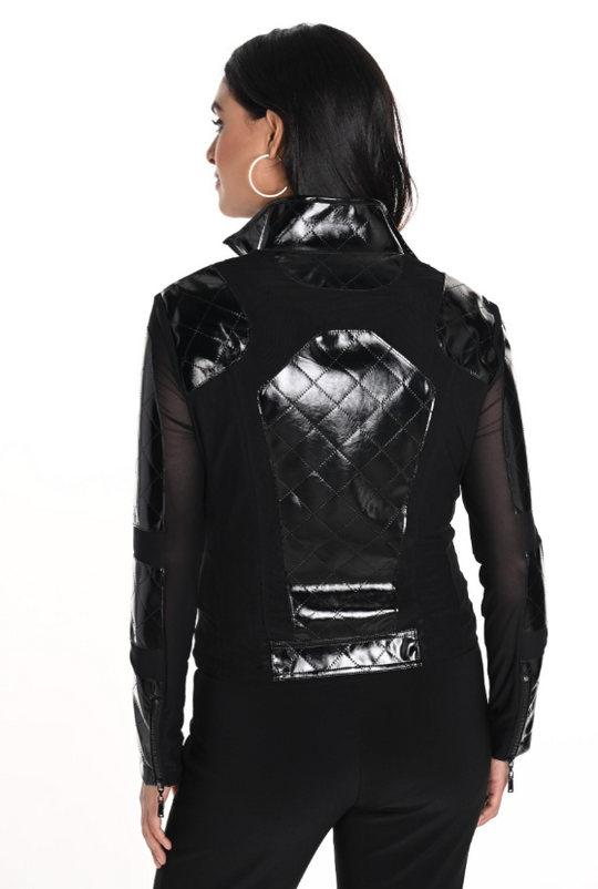 243481U - Mesh/Faux Leather Moto Jacket-01-Jackets/Blazers-Frank Lyman-Krista Anne's Boutique, Women's Fashion and Accessories Located in Oklahoma City, OK and Black Mountain, NC