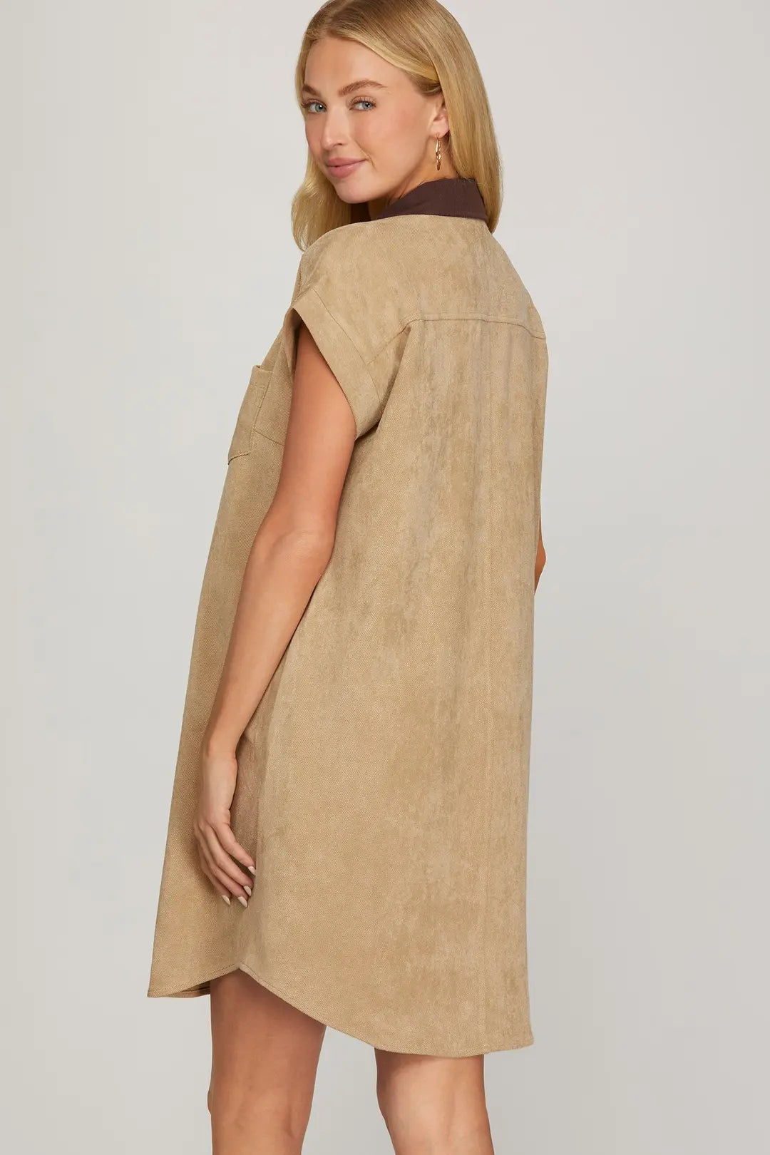 SY9411 - Contrast Collar Suede Dress-06-Dresses/Jumpsuits-She + Sky-Krista Anne's Boutique, Women's Fashion and Accessories Located in Oklahoma City, OK and Black Mountain, NC