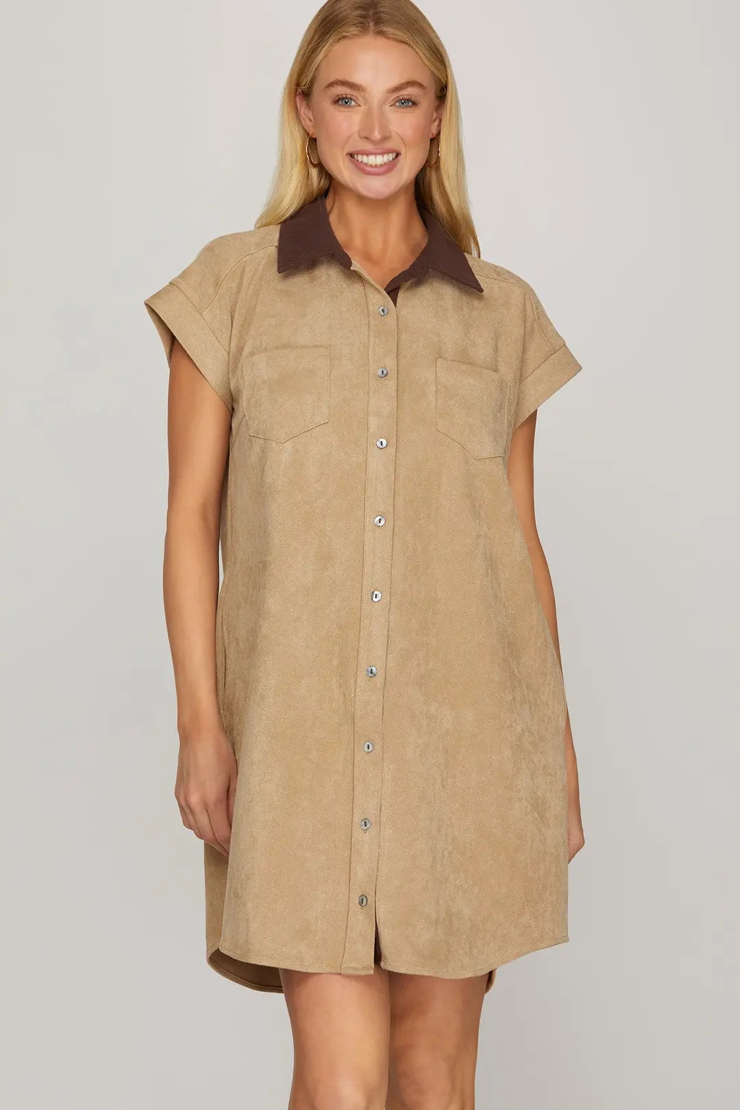 SY9411 - Contrast Collar Suede Dress-06-Dresses/Jumpsuits-She + Sky-Krista Anne's Boutique, Women's Fashion and Accessories Located in Oklahoma City, OK and Black Mountain, NC