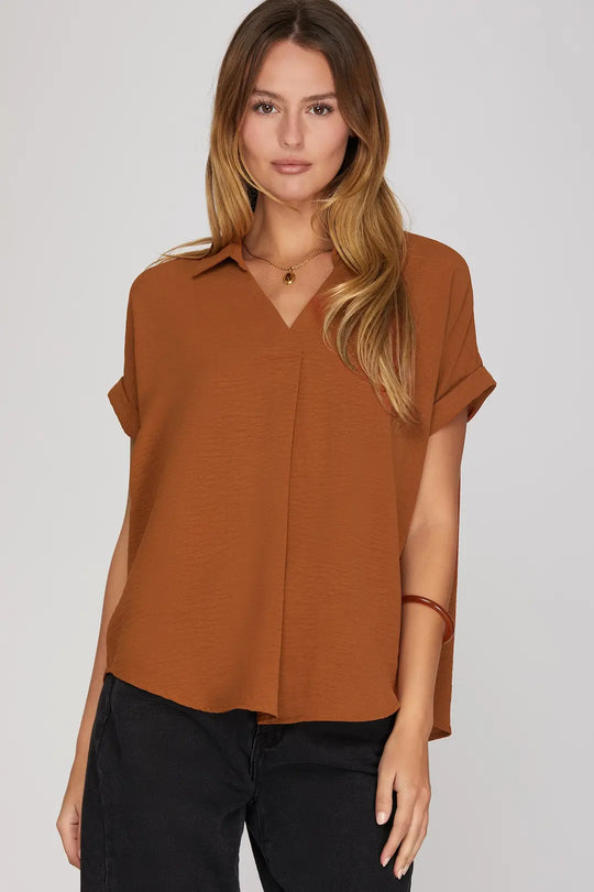 SY6489R - Drop Shoulder Blouse-02-Tops/Blouses-She + Sky-Krista Anne's Boutique, Women's Fashion and Accessories Located in Oklahoma City, OK and Black Mountain, NC