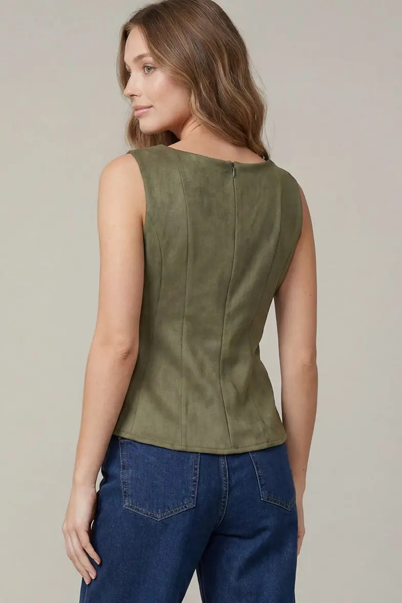 ST1453-T - Sleeveless Suede Peplum Top-02-Tops/Blouses-She + Sky-Krista Anne's Boutique, Women's Fashion and Accessories Located in Oklahoma City, OK and Black Mountain, NC